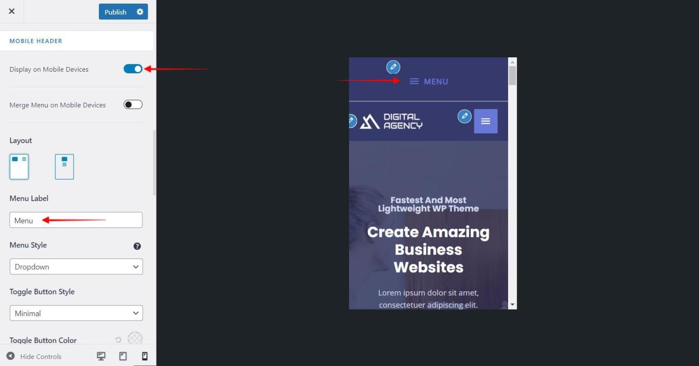 Above Header Section Above Header Mobile Menu Label, Astra 3.0+
