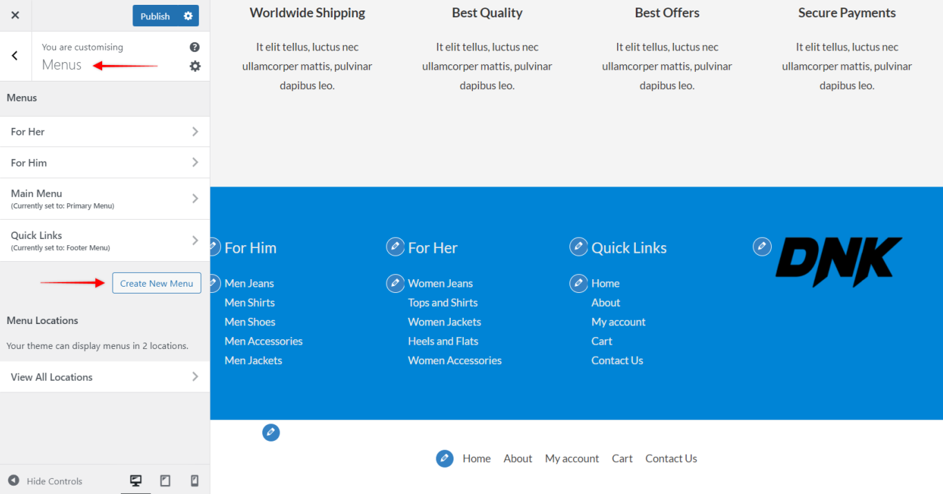 Footer Bar Footer Bar - Create New Footer Menu, Astra 3.0+