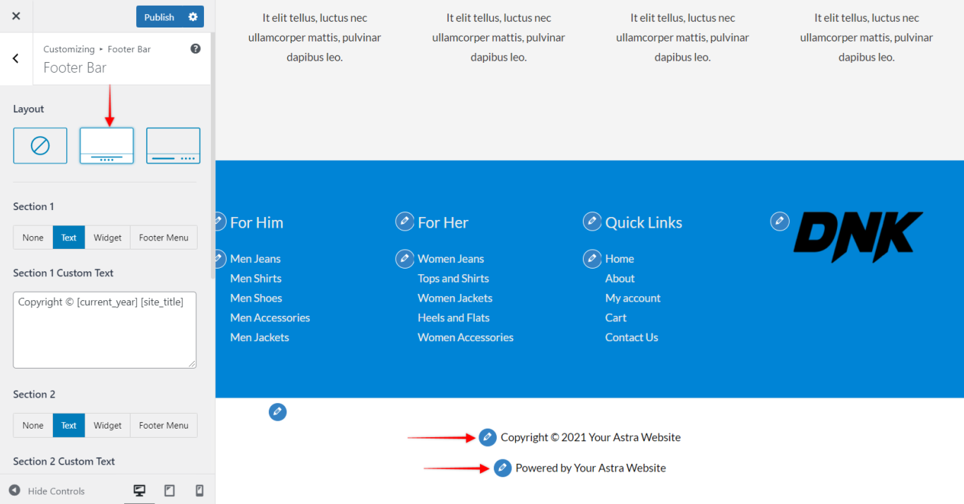 Footer Bar Footer Bar Layout, Astra 3.0+