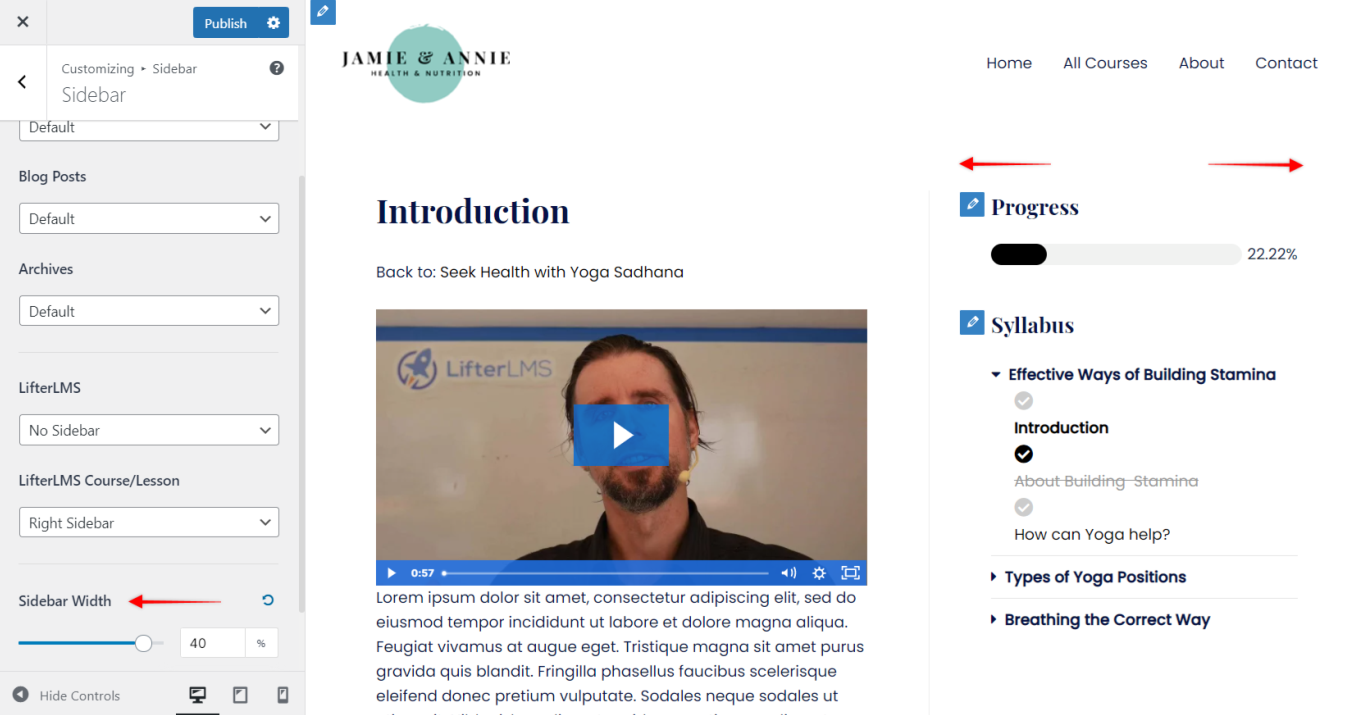 LifterLMS Integration in the Free Astra Theme Lifter LMS Sidebar Width, Astra 3.0+