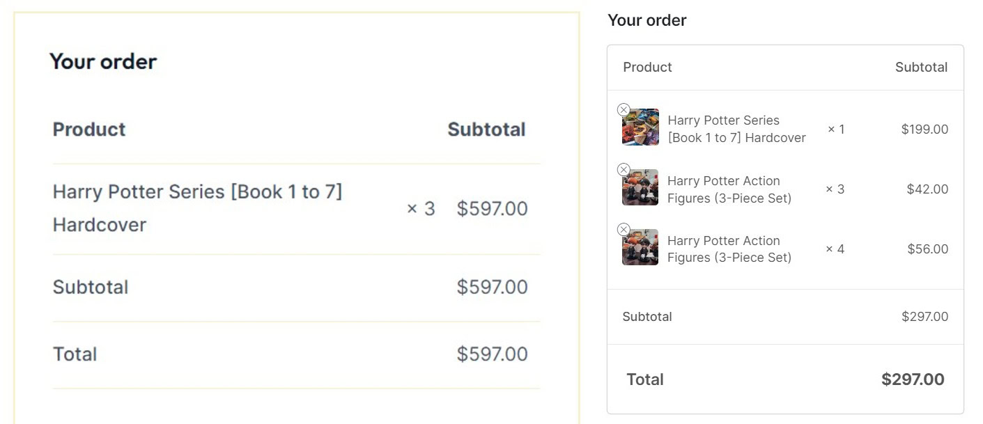 How To Customize the WooCommerce Checkout Page default-order-summary-vs-custom-order-summary