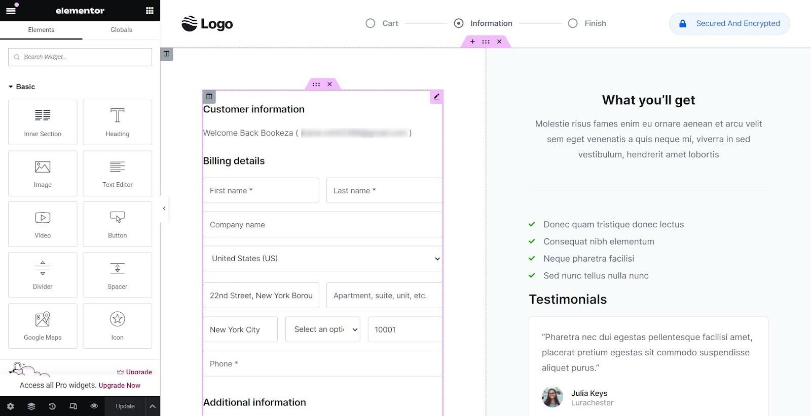 How To Customize the WooCommerce Checkout Page editing-page-with-elementor