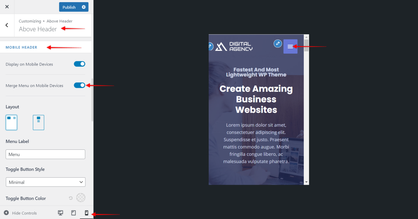 How to Merge Above/Below Header Menu with a Primary Menu in Responsive? Merge Headers on Mobile, Astra 3.0