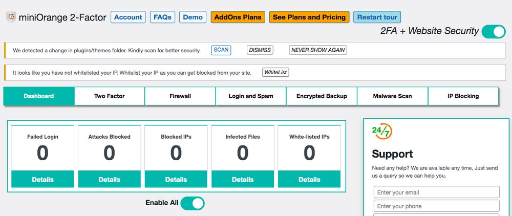 How To Enable Two Factor Authentication in WordPress (With a Free Plugin) mini orange two factor dashboard