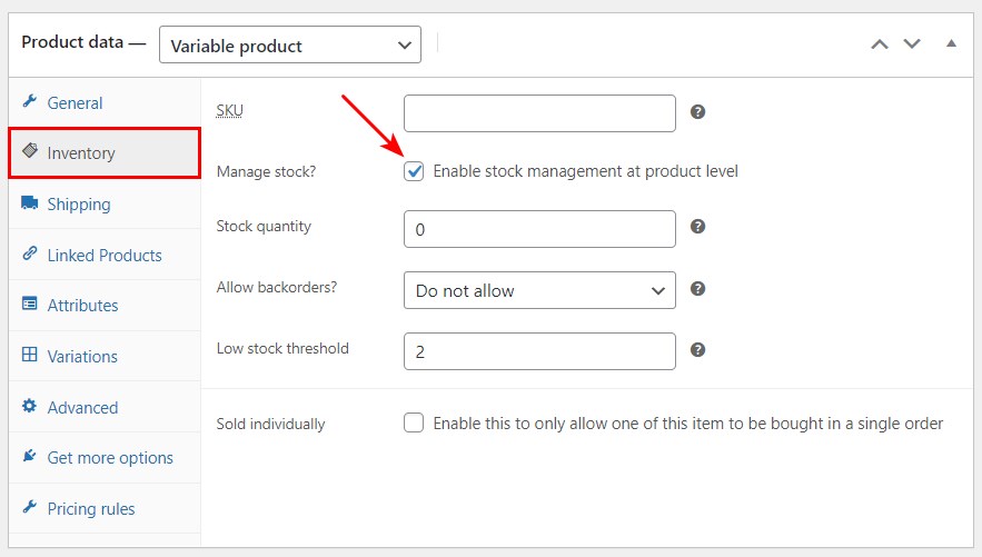 WooCommerce Product Variations: Your Complete Guide To Variable Products preview inventory manage stock