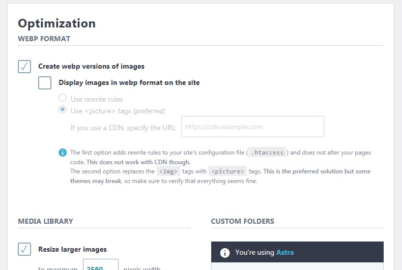 How To Use WebP Images in WordPress: The Complete Step-by-step Guide Imagify WebP settings