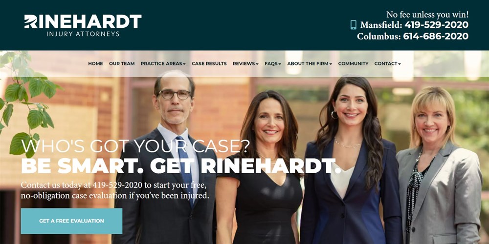 26 Best Law Firm Website Design Examples + Free Templates Rinehardt Injury Attorneys homepage