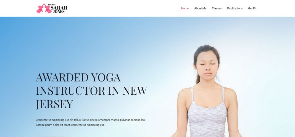 14 Best Yoga Websites: Web Design Inspirations for Studios and Teachers Sarah Jones Yoga Instructor Astra template