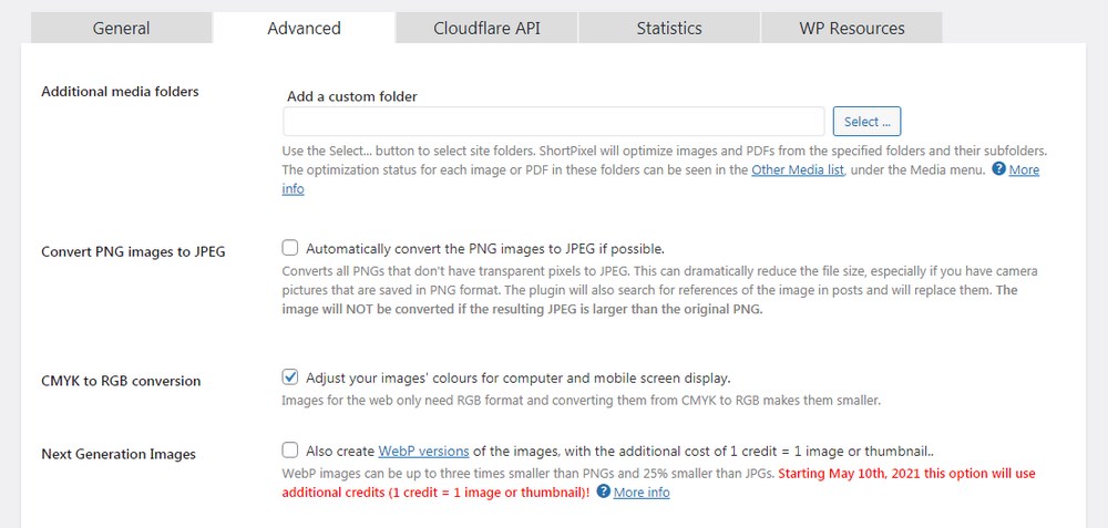 How To Use WebP Images in WordPress: The Complete Step-by-step Guide ShortPixel settings
