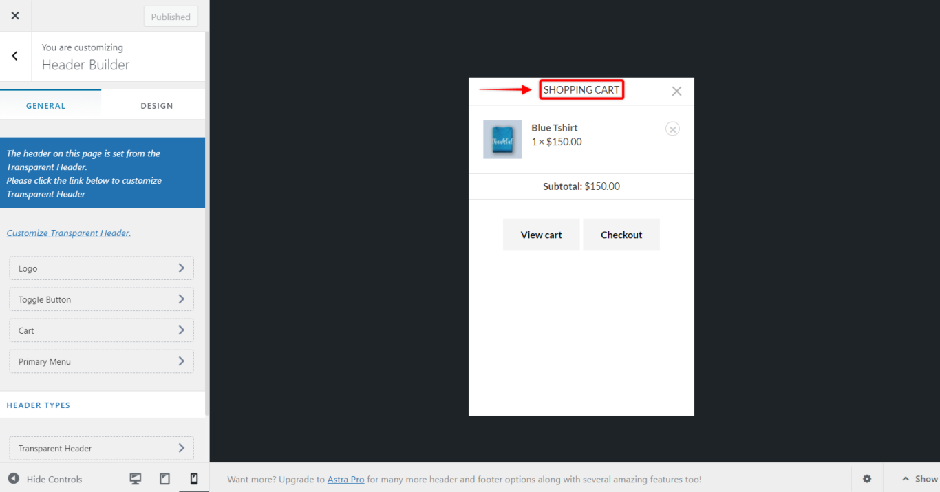 Change the "Shopping Cart" Text for WooCommerce & EDD Mobile Header Cart Chnage the WooCommerce & EDD Cart Title, Astra 3.5.0