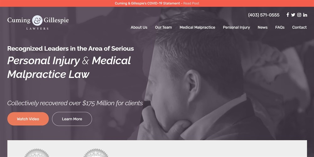 26 Best Law Firm Website Design Examples + Free Templates cuming gillespie homepage
