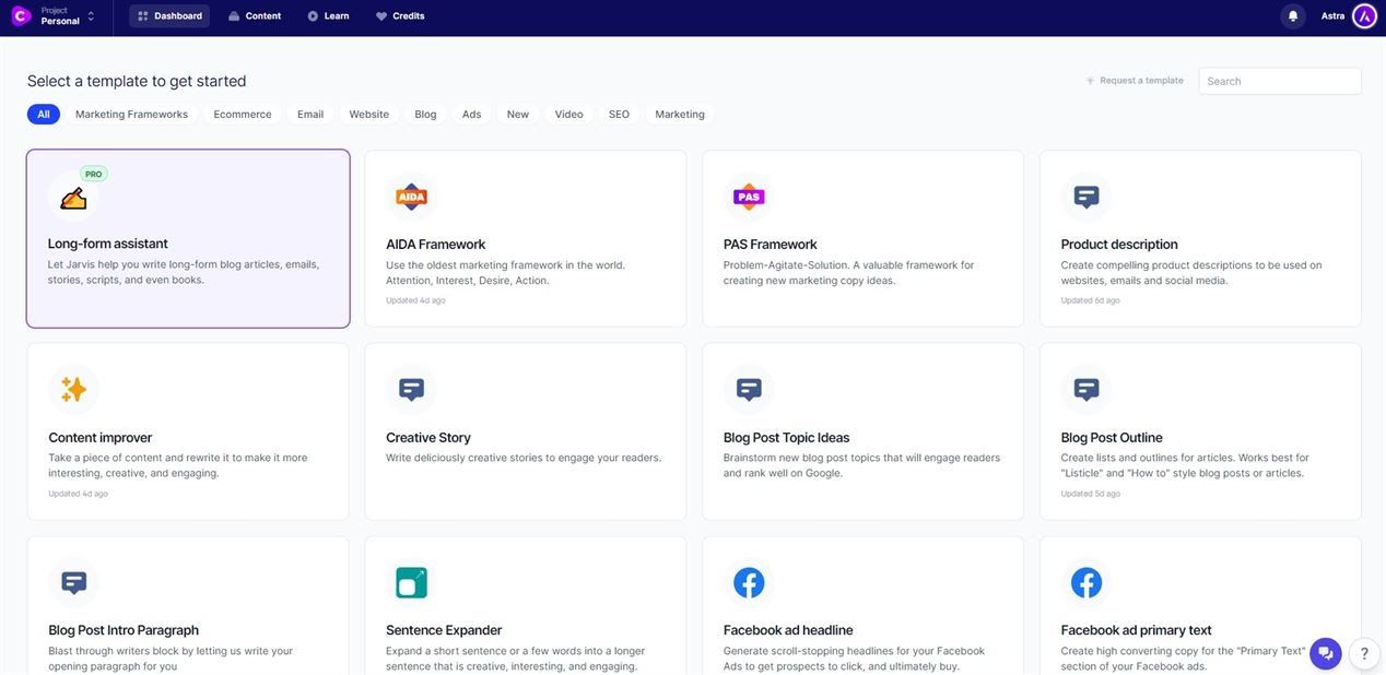 Jasper Review - Can Software Write Better Than You? Conversion AI Template Types
