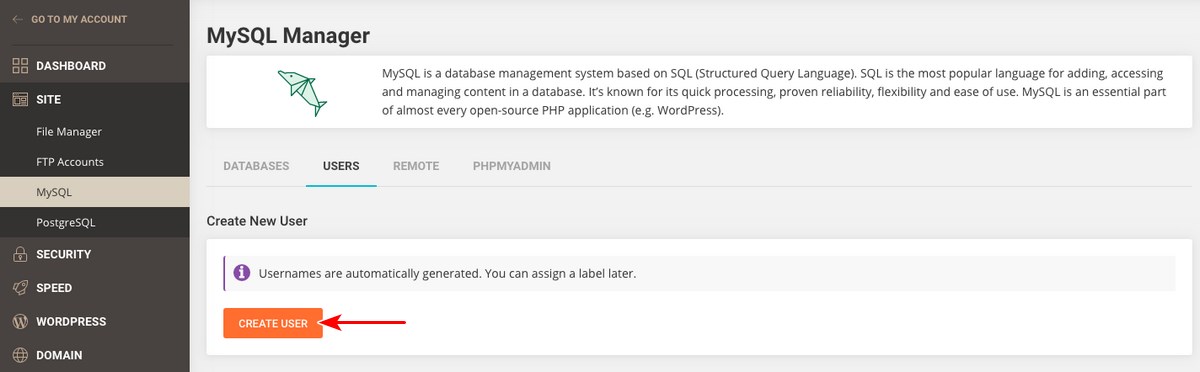 Error Establishing a Database Connection? 7 Ways To Fix It Fast! Create user in SiteGround