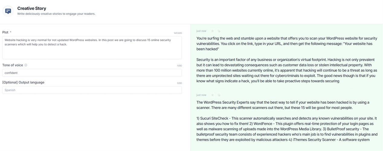 Jasper Review - Can Software Write Better Than You? Creative Story template example