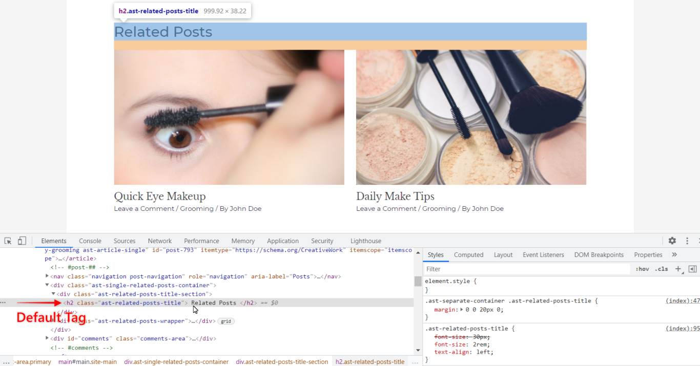 How to Change the Heading Tag for the Related Posts Title? Astra Theme - Related Posts Title Default Tag, Astra 3.0+