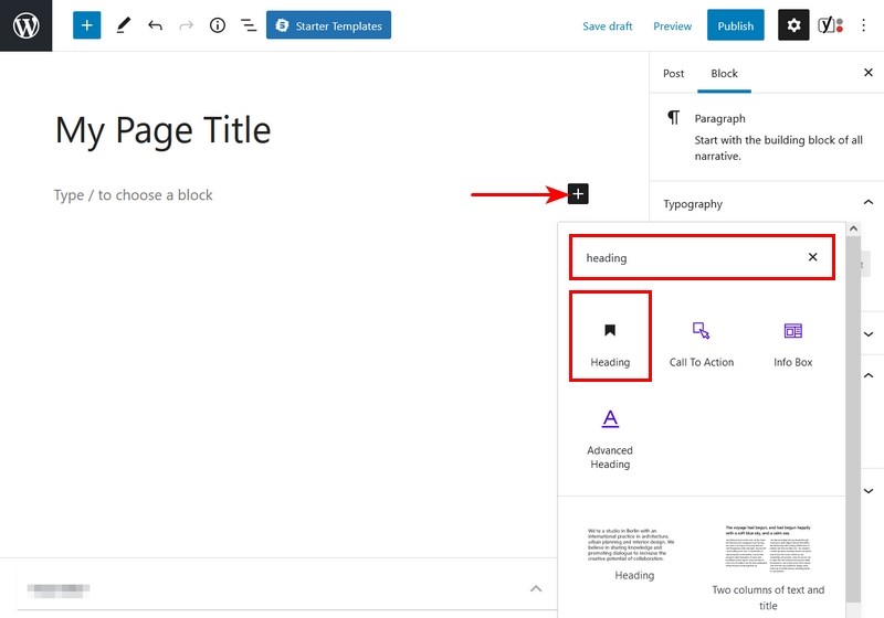 WordPress Block Editor (Gutenberg): Complete Guide for Beginners Add heading in Gutenberg