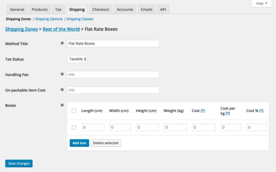 WooCommerce Flat Rate Shipping: All You Need to Know + Setup Guide Flat rate boxes settings