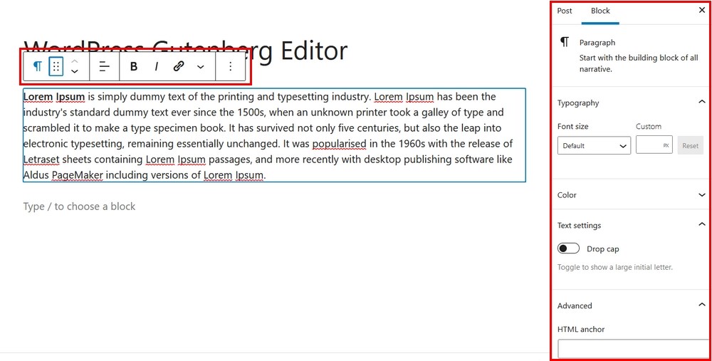 WordPress Block Editor (Gutenberg): Complete Guide for Beginners Gutenberg paragraph settings