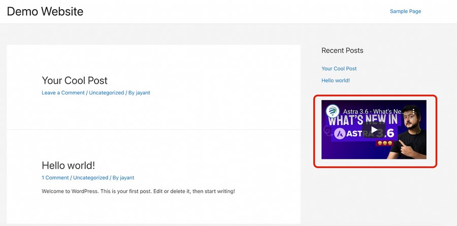 How To Embed Video in WordPress: Complete Beginner’s Guide Video on WordPress sidebar