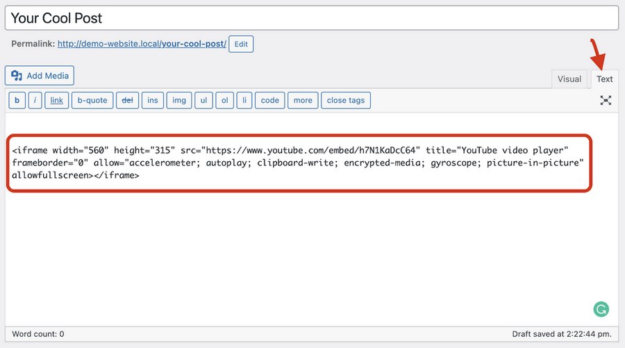 How To Embed Video in WordPress: Complete Beginner’s Guide WordPress classic editor text mode