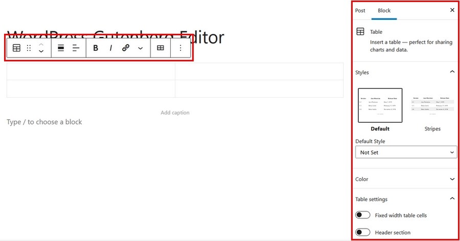 WordPress Block Editor (Gutenberg): Complete Guide for Beginners WordPress table settings