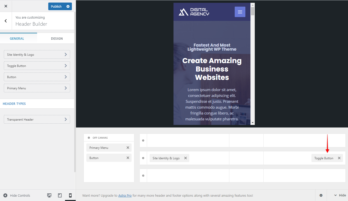 How To Create Mobile Header With Astra Header Builder Set Up the Toggle Button