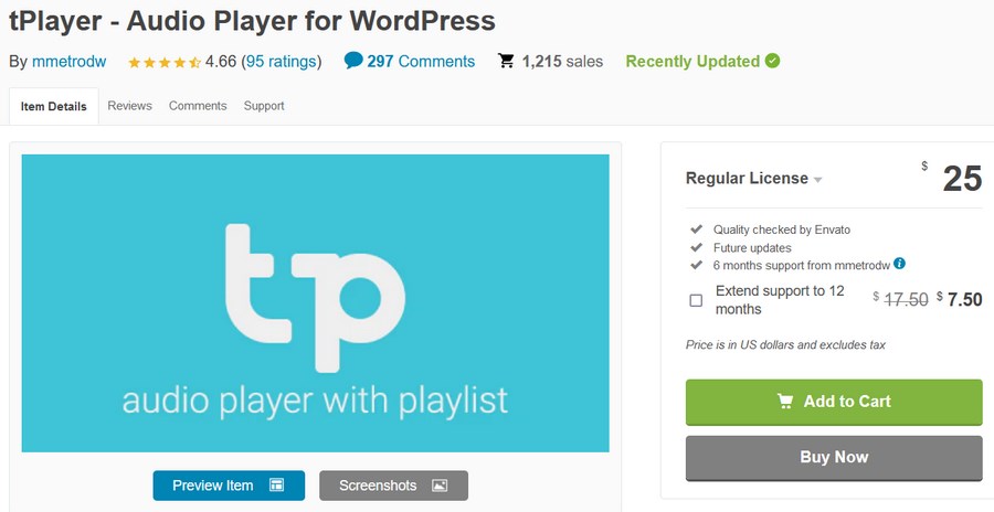 9 Best WordPress Audio Player Plugins for Hosting Music on Your Website tPlayer audio player for WordPress plugin