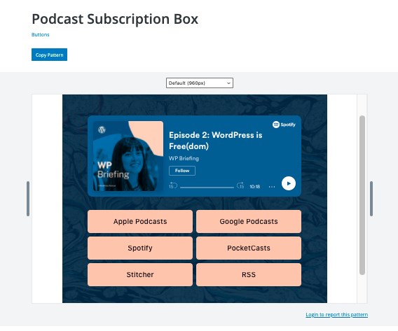 WordPress Block Patterns: The Complete Beginner’s Guide Podcast subscription box block pattern