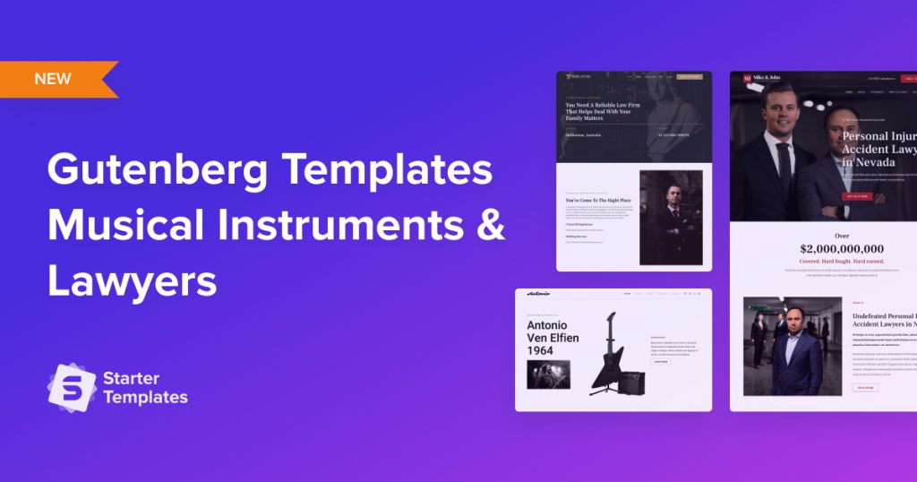 Awesome New Gutenberg Templates for Lawyers and Musical Instrument Dealers Gutenberg Starter Templates - Lawyer and Music