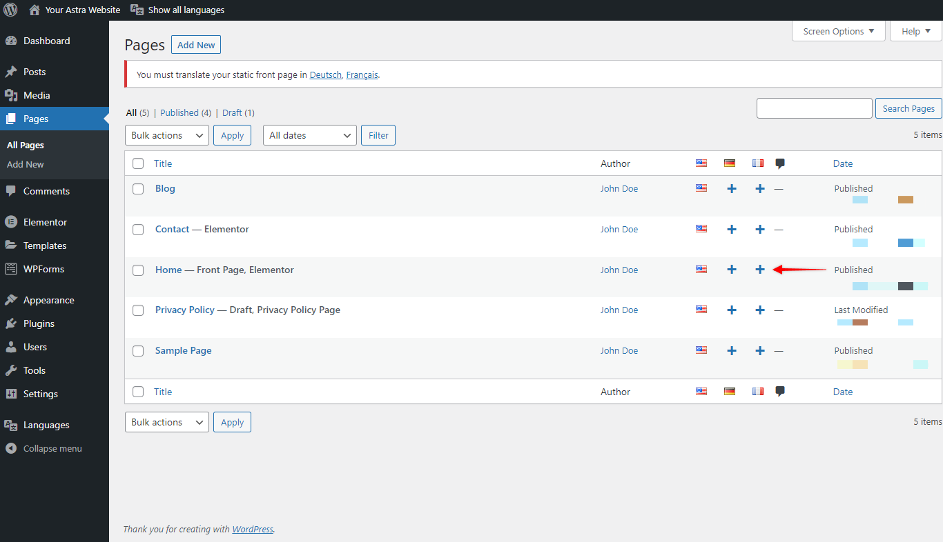 How to Turn Astra Website Multilingual with Polylang? Translate Page with Polylang