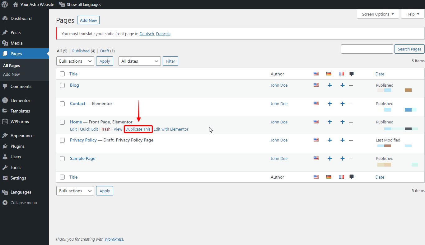 How to Turn Astra Website Multilingual with Polylang? Duplicate Content