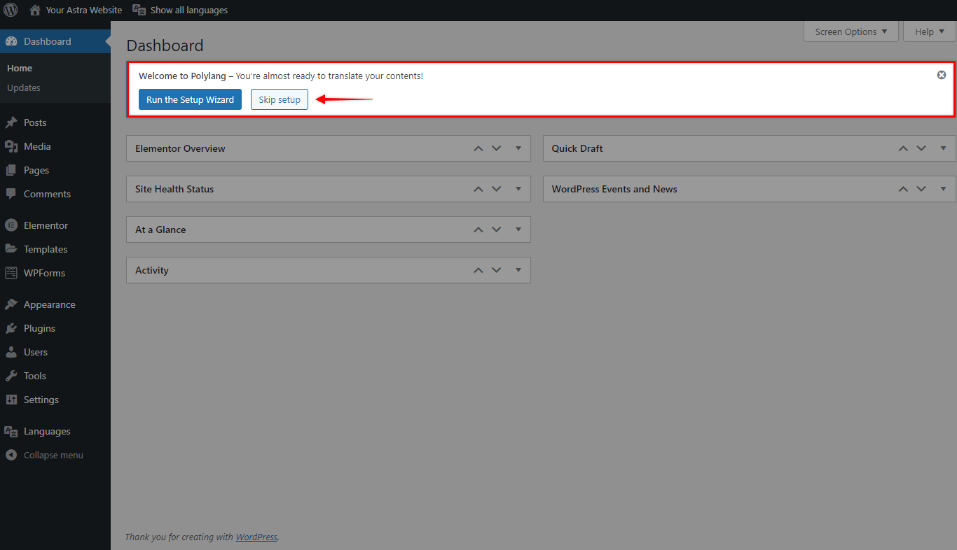 How to Turn Astra Website Multilingual with Polylang? Skip Polylang Setup Wizard