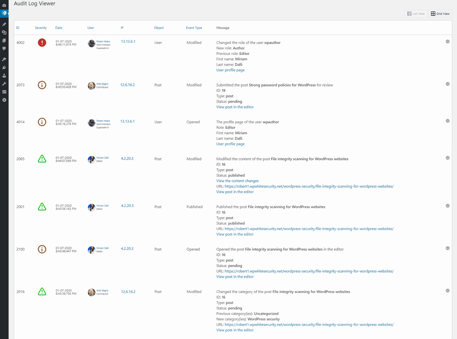 What Is the WordPress Activity Log and Why Should You Use It? Activity log viewer