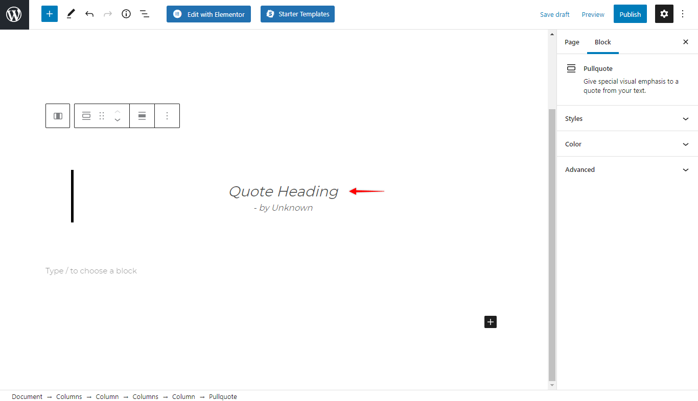 Gutenberg Editor And Frontend UI Improvements With Astra (3.7.4) Old Pullquote Block