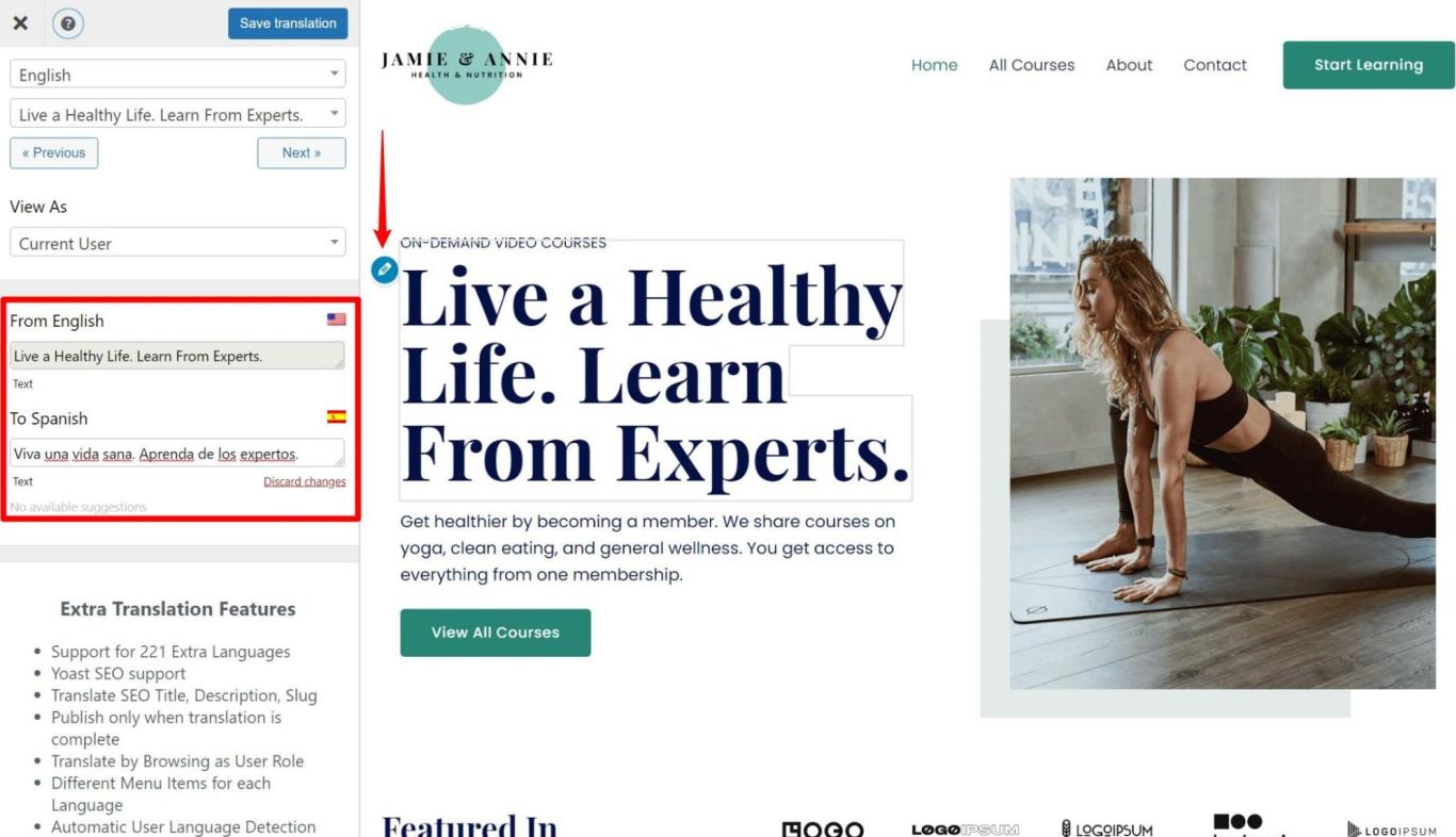 How to Turn Astra Website Multilingual with TranslatePress? Translating Text