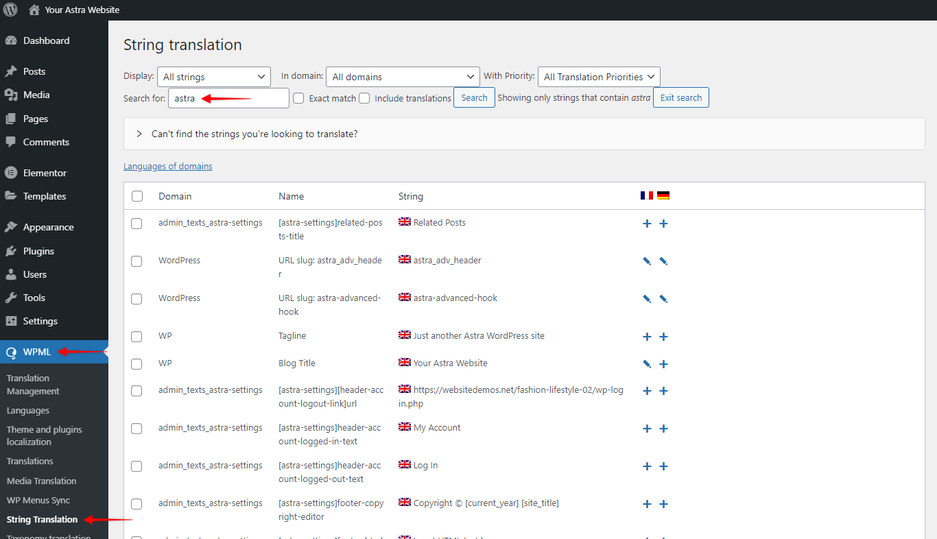 How to Translate Astra Strings with WPML? Translate Astra Strings