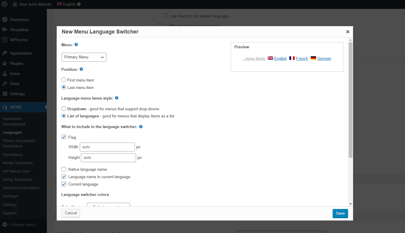 How To Make Astra Multilingual With WPML Language Switcher Settings
