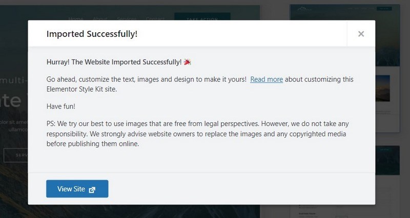 How To Build a Dynamic Website From Scratch With WordPress successfully template imported message