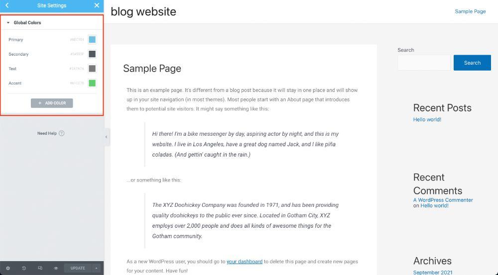 How To Change Theme Color in WordPress (6 Easy Ways) Elementor Global color palette setting 2
