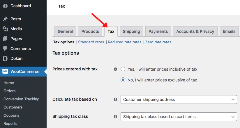 How To Create an Online Marketplace With WordPress - Ultimate Guide WooCommerce Tax tab under settings