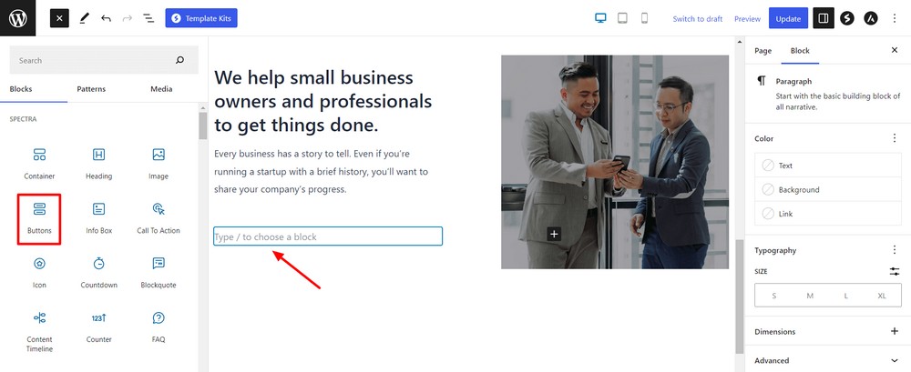 How To Create a Landing Page in WordPress (3 Methods) Add Button block