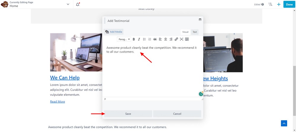 How To Create a Landing Page in WordPress (3 Methods) Add testimonial slider content