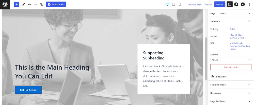 How To Create a Landing Page in WordPress (3 Methods) customize hero section