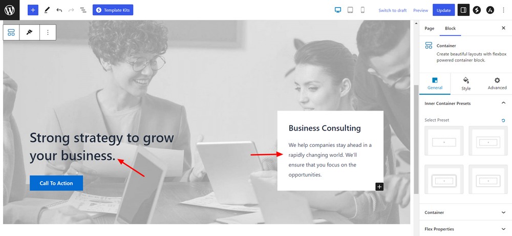 How To Create a Landing Page in WordPress (3 Methods) customize the container