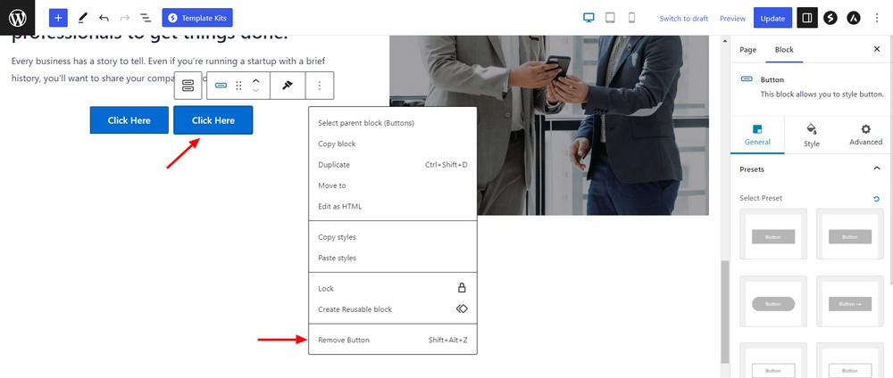 How To Create a Landing Page in WordPress (3 Methods) Remove extra button