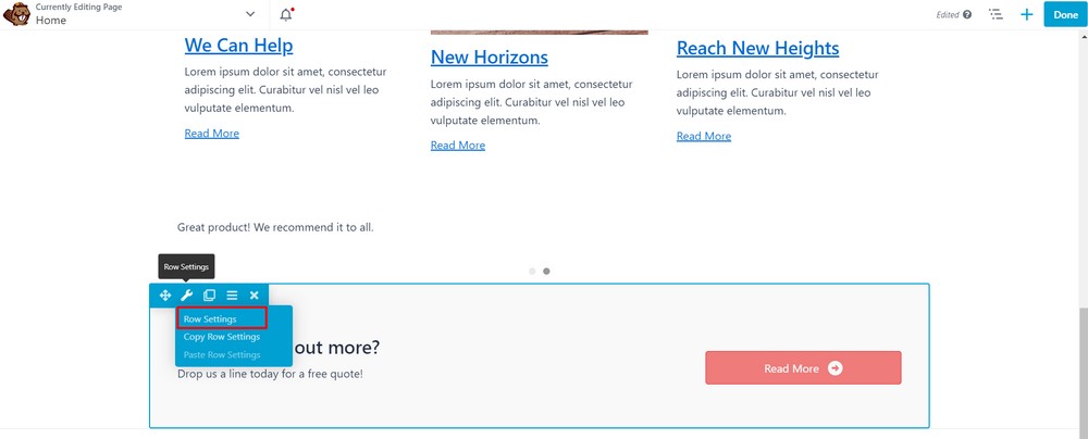How To Create a Landing Page in WordPress (3 Methods) Row settings