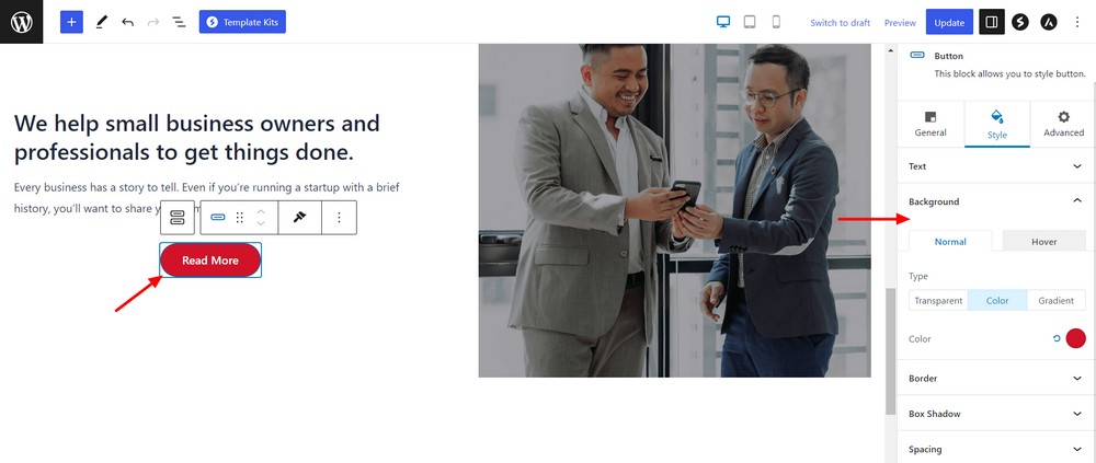 How To Create a Landing Page in WordPress (3 Methods) Style about area button