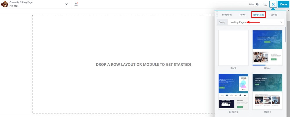 How To Create a Landing Page in WordPress (3 Methods) Templates area of Beaver Builder