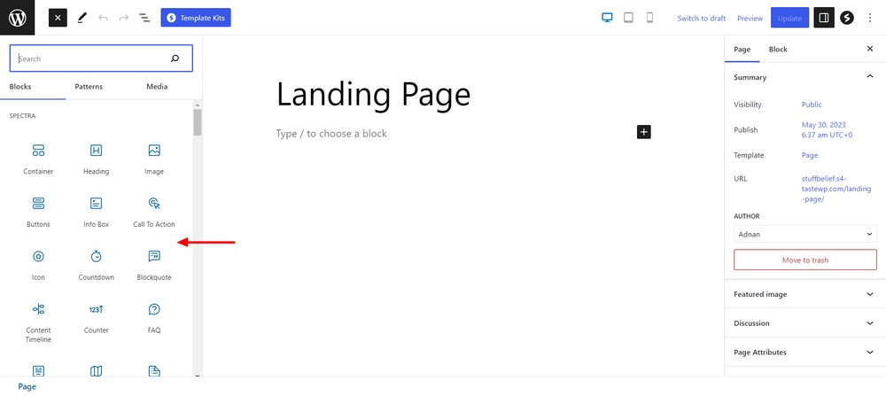 How To Create a Landing Page in WordPress (3 Methods) use Spectra blocks
