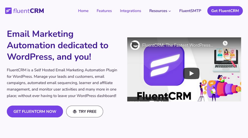 WordPress Email Marketing: In-Depth Tutorial, Useful Plugins and Automations FluentCRM homepage